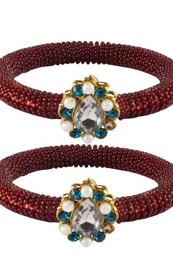 Brass And Acrylic Bangles Color-Maroon