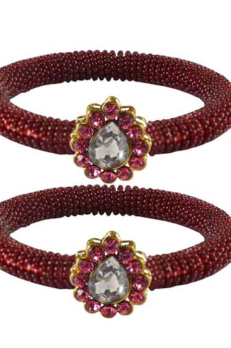 Brass And Acrylic Bangles Color-Maroon