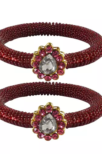 Brass And Acrylic Bangles Color-Maroon