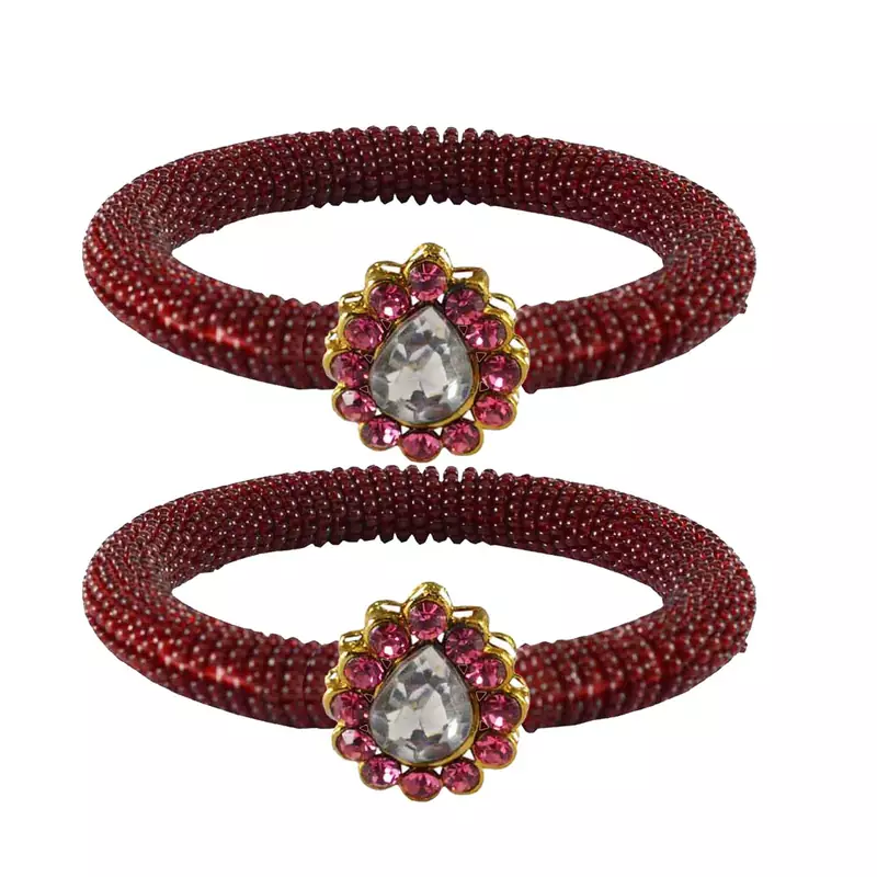 Brass And Acrylic Bangles Color-Maroon