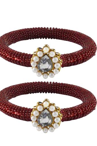 Brass And Acrylic Bangles Color-Maroon