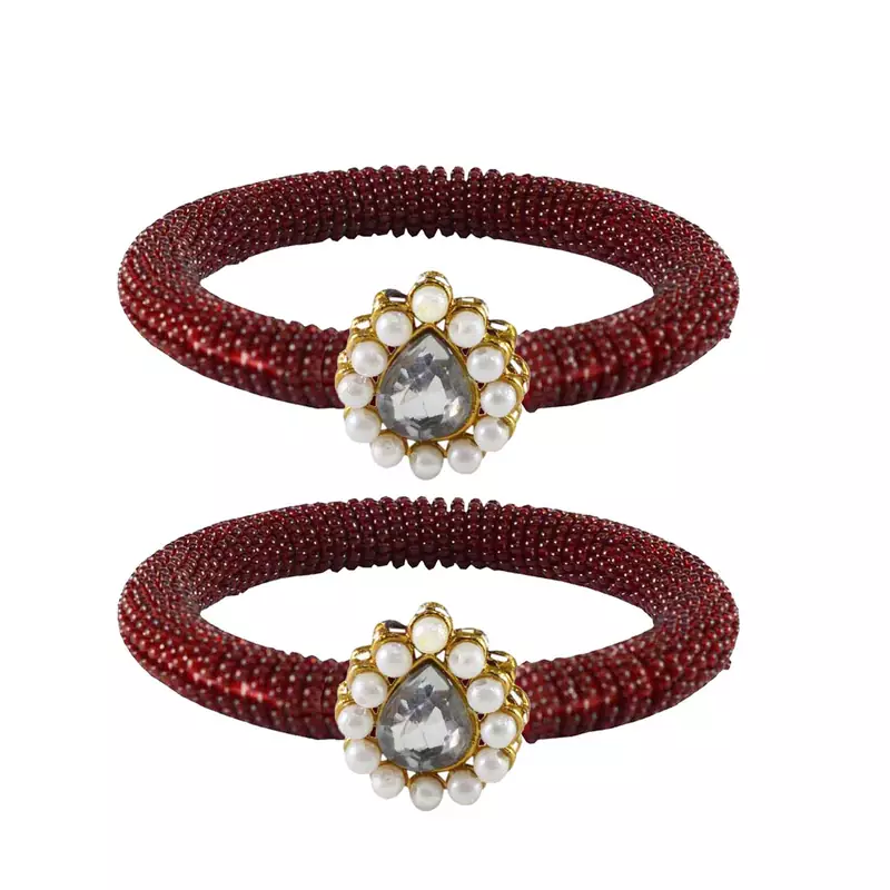 Brass And Acrylic Bangles Color-Maroon