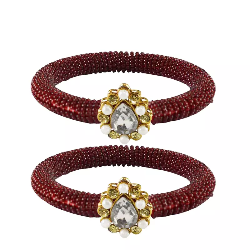 Brass And Acrylic Bangles Color-Maroon