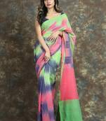 Multicolor woven blended cotton saree with blouse