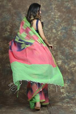 Multicolor woven blended cotton saree with blouse 3