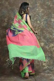 Multicolor woven blended cotton saree with blouse