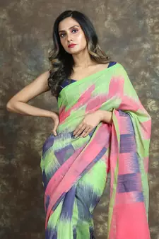 Multicolor woven blended cotton saree with blouse