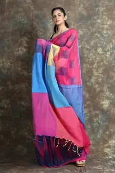 Multicolor woven blended cotton saree with blouse