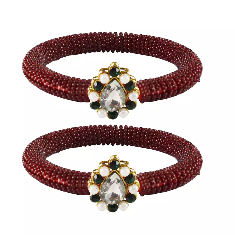 Brass And Acrylic Bangles Color-Maroon