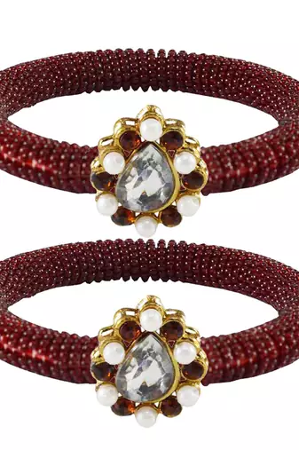Brass And Acrylic Bangles Color-Maroon