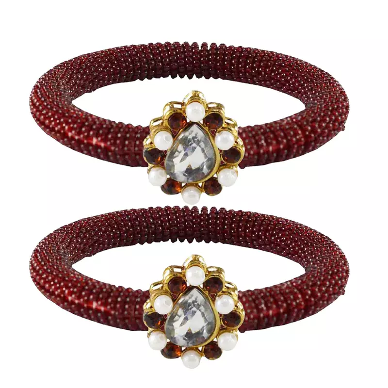 Brass And Acrylic Bangles Color-Maroon