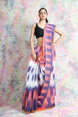Multicolor woven blended cotton saree with blouse 1