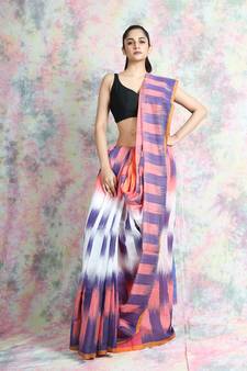 Multicolor woven blended cotton saree with blouse