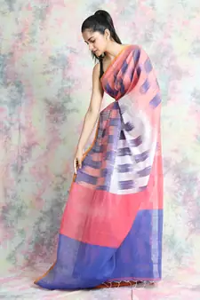 Multicolor woven blended cotton saree with blouse