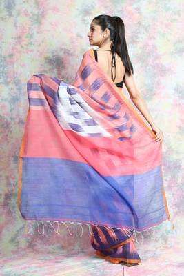 Multicolor woven blended cotton saree with blouse 3