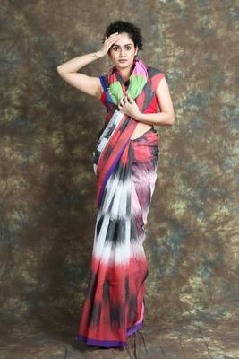 Multicolor woven blended cotton saree with blouse 1