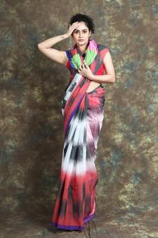 Multicolor woven blended cotton saree with blouse