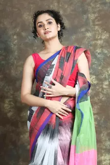 Multicolor woven blended cotton saree with blouse