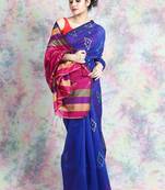 Royal blue woven blended cotton saree with blouse