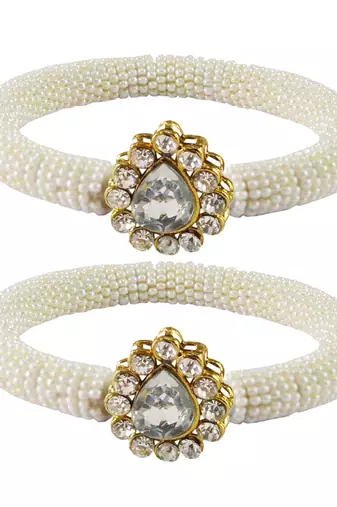Brass And Acrylic Bangles Color-White