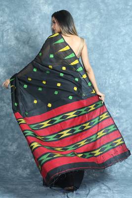 Black woven blended cotton saree with blouse 3