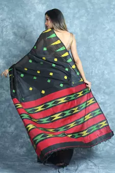 Black woven blended cotton saree with blouse