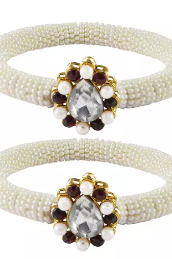 Brass And Acrylic Bangles Color-White