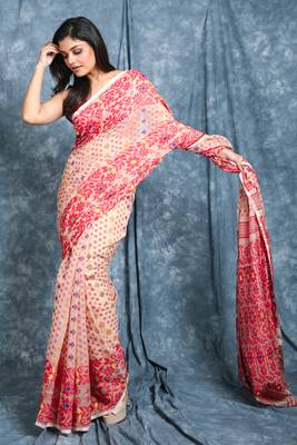 Off White Jamdani Saree With All Over Butta Work Without Blouse 1