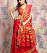 Red Pure cotton Handloom Saree with thread worked border and pallu