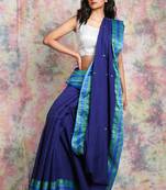 Dark Blue Pure cotton Handloom Saree with thread worked border and pallu