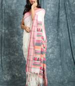White Pure cotton Handloom Saree with thread worked border and pallu