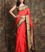 Red woven silk saree with blouse