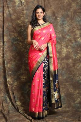 RosePink and blue patli pallu silk saree 1