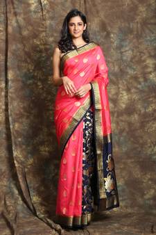 RosePink and blue patli pallu silk saree