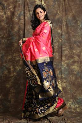 RosePink and blue patli pallu silk saree 2
