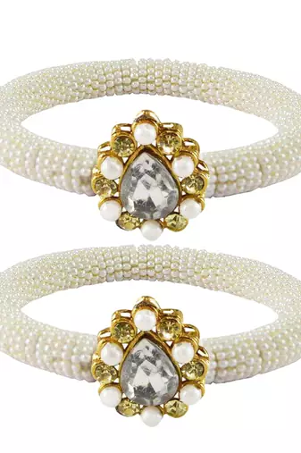 Brass And Acrylic Bangles Color-White