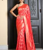 Red woven benarasi design silk saree