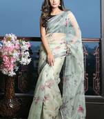 Light pear organza silk with digital print and border