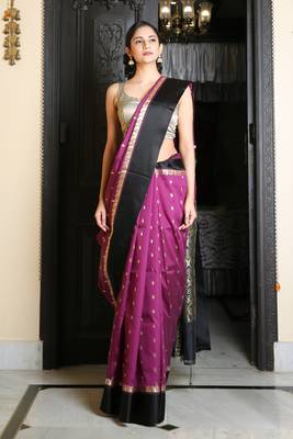 Purple woven silk blend saree with blouse 1