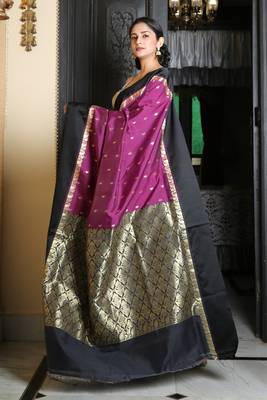 Purple woven silk blend saree with blouse 3