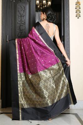 Purple woven silk blend saree with blouse 4