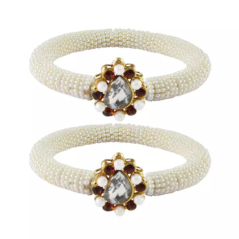 Brass And Acrylic Bangles Color-White