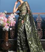 Black Jamdani Saree With All Over Golden Zari Work Without Blouse