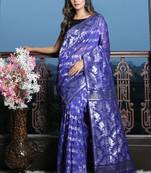 Blue Jamdani Saree With All Over Silver Zari Work Without Blouse