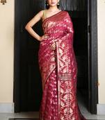 Magenta jamdani saree with all over golden zari work