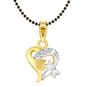 Vighnaharta Sweet Flory Heart Gold and Rhodium Plated Mangalsutra Chain Pendant 1