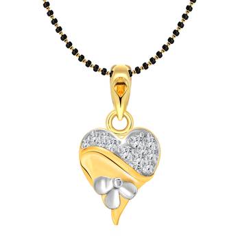 Vighnaharta Flory Heart Gold and Rhodium Plated Mangalsutra Chain Pendant 1