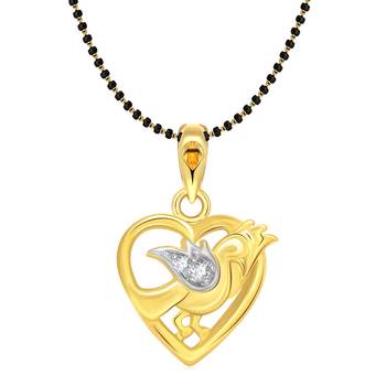 Vighnaharta Pigeon Heart Gold and Rhodium Plated Mangalsutra Chain Pendant 1