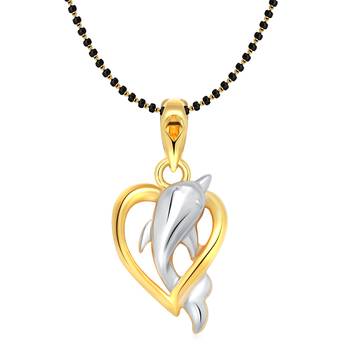 Vighnaharta Dolphin Heart Gold and Rhodium Plated Mangalsutra Chain Pendant 1