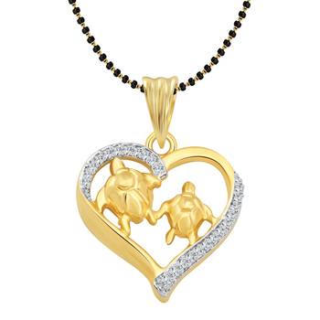 Vighnaharta Lucky Tortoise Heart Gold and Rhodium Plated Mangalsutra Chain Pendant 1
